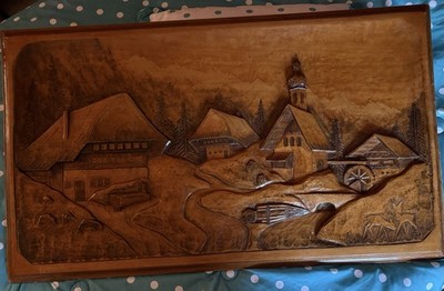 R Bergner Black Forest German 3D Wood Carving Wall Hanging. 48 W X 30  1957