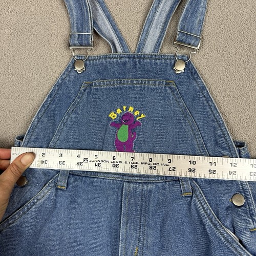 Vtg 90s Barney Denim Bibs Overalls Jeans Kids Size 6 Embroidered Dinosaur - Picture 5 of 11