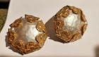 Vtg Miriam Haskell Faux Baroque Pearl Gold Tone Leaves Clip-On Earrings Signed