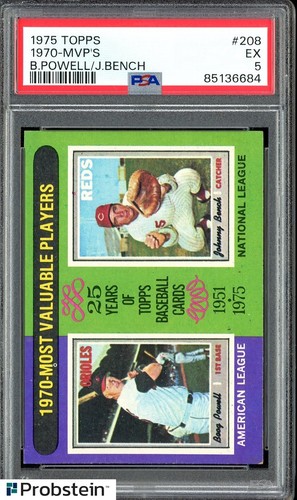 1975 Topps #208 1970 MVP's Powell Johnny Bench HOF PSA 5 EX
