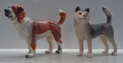 Schleich Hunde Set 2er Husky Hündin 16372 & Bernhardiner Rüde 13203 Tierfiguren