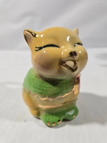 Shawnee 85 Ceramic Cat Creamer Pitcher Green Yellow Gold Accents Puss N Boot MCM