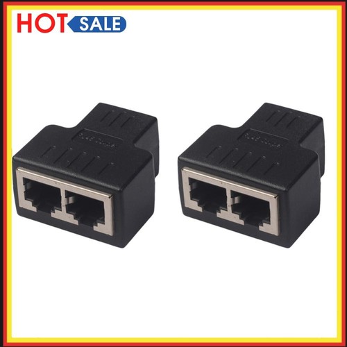 2x 1 to 2 LAN Ethernet Network Cable RJ45 Splitter Connectors Adapter Black