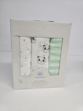 Cloud Island Muslin Swaddle Blankets Floral Green/White/Panda- 3pk - New