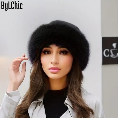 Damen Winter warme Mütze - weiche Kunstfell Bucket Hat - flauschig flauschig Fischer Stil