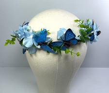 Butterfly Flower Crown for Women Girls Fairy Flower Headband Blutterly Blue