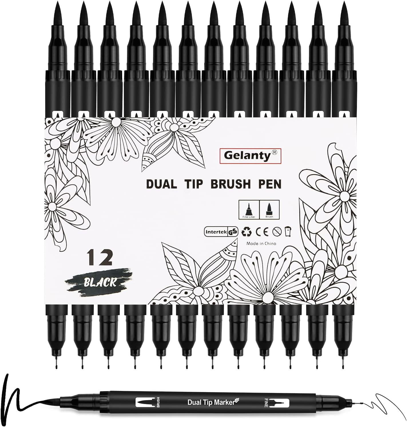 Felt Tip Pens, 12 Pack Black Markers Colouring Pens for Adults, 0.4Mm Fineliners