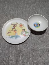 Vintage 1960s Bullwinkle and cheerios boy eating set Plate And Bowl