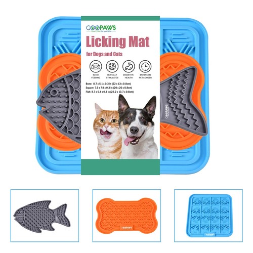 : Licking Mat 3 Pack - Orange, Grey, Blue - Dog & Cat Slow Feeding Textured P... - Picture 2 of 9