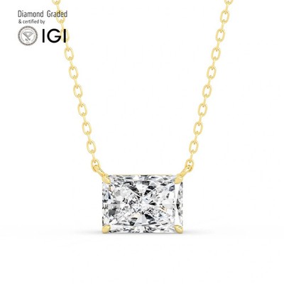 Radiant Labgrown Diamant Solitär Collier 18k Gelbgold 2 Kt F Vs1