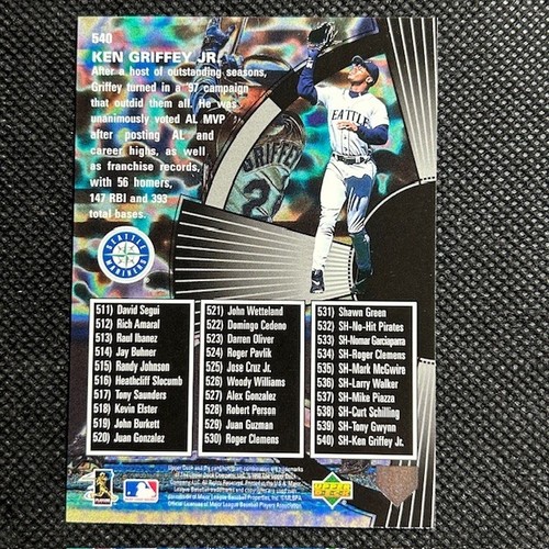 1998 Upper Deck #540 Ken Griffey Jr. Baseball Seattle Mariners HOF - Bild 2 von 2