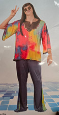 Men's Hippie Halloween Costume 60s 70s Outfit Adult Large Pants, Shirt NEW