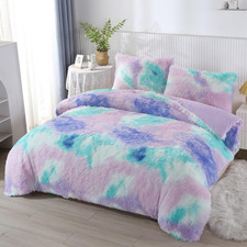 Purple Tie Dye Faux Fur Twin Comforter Set for Girls - 3-Piece Bedding