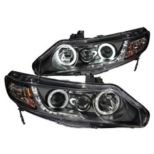 Anzo Ccfl Projector Headlights Halo Black Housing For 2006-2011 Honda Civic Dx