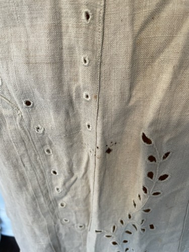 Antique Edwardian Linen Tea Lawn Dress Hand Embroidered Cut Lace Bridal Vintage - Picture 11 of 13