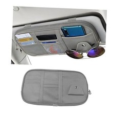 Car Sun Visor Organizer, Leather Multi-Pocket Visor Organizer Pouch with Gray
