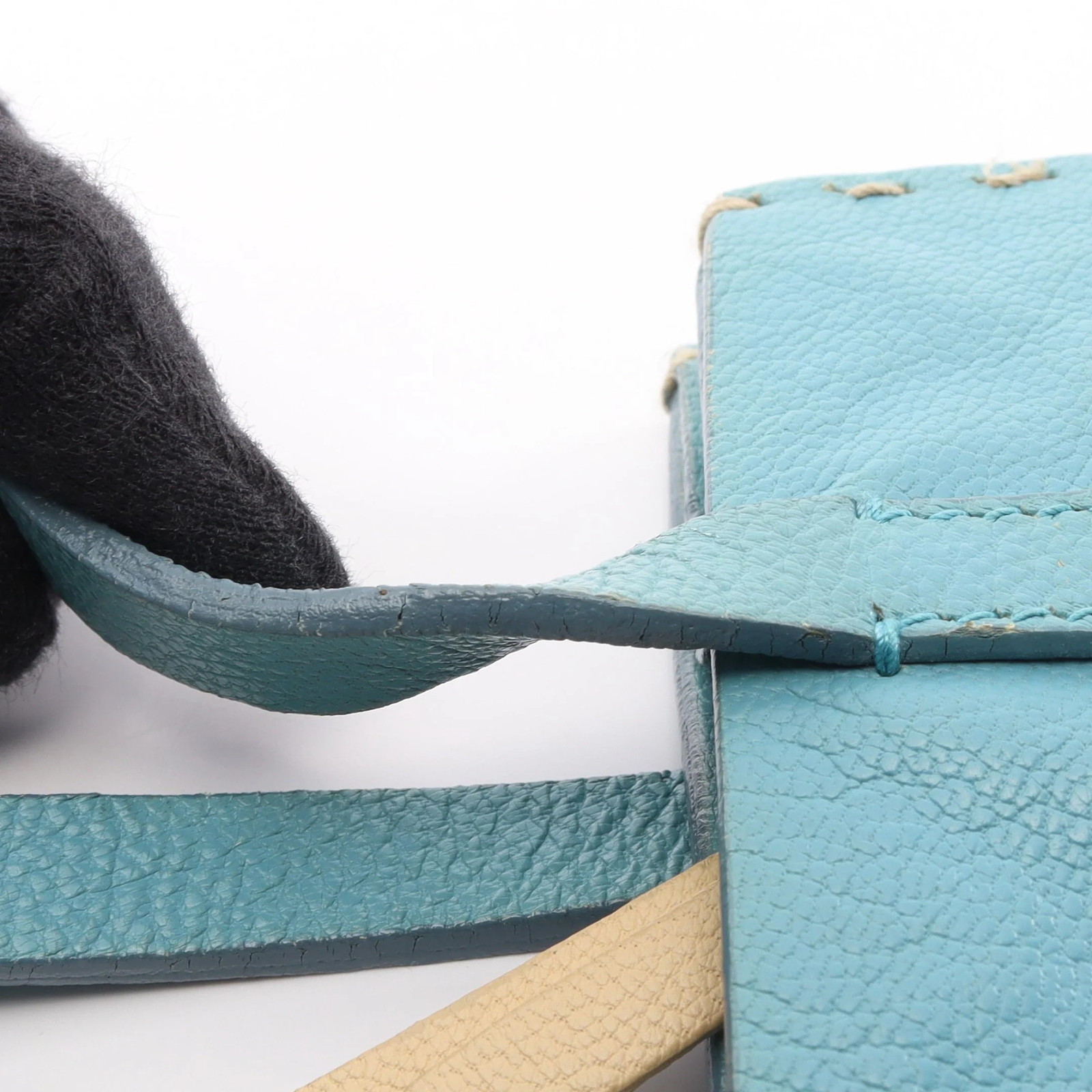 miu miu Logo Handbag Leather Light Blue — image 8