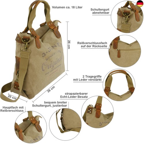 JENNIFER JONES - Große Damen Handtasche aus Canvas und Echtleder - Vintage Look - Bild 2 von 5