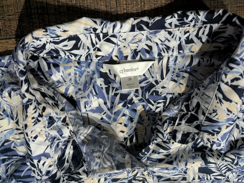 CJ Banks Women's Blue & Cream Frond Leaves Print Button Down 3/4 Sleeves Size 3X - Picture 6 of 16