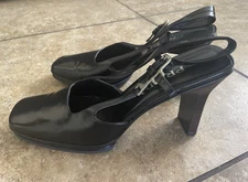 New Vintage PRADA Black Slingback Leather Heels 41 (US 9.5-10)