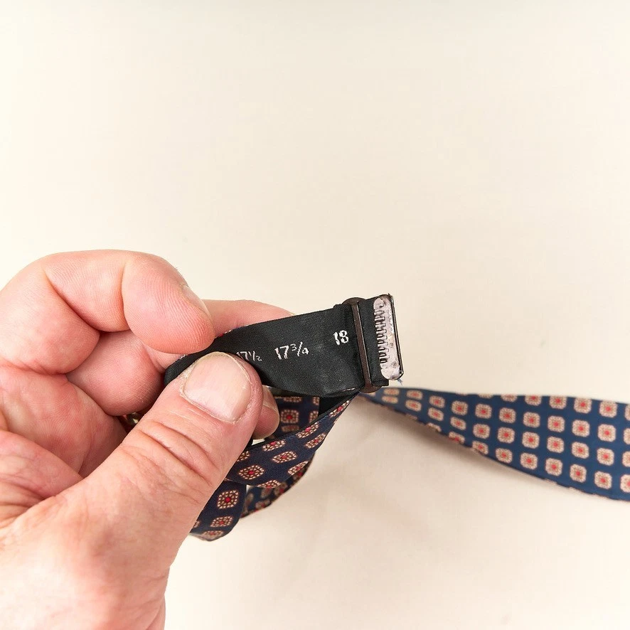 Vintage Silk Bow Tie Navy Geometric Batwing Square End Adjustable USA - product detail image 6