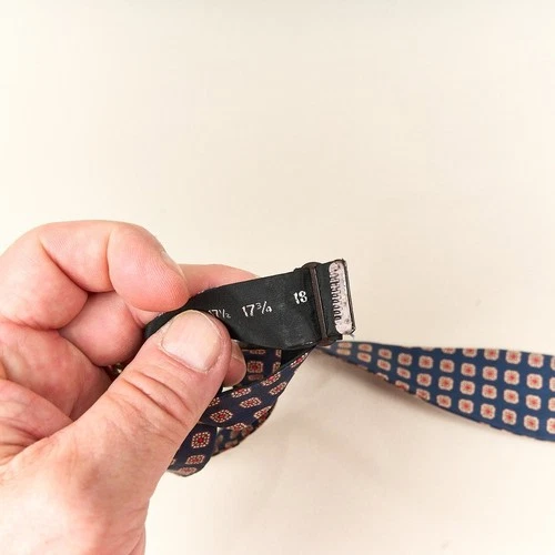 Vintage Silk Bow Tie Navy Geometric Batwing Square End Adjustable USA image 6
