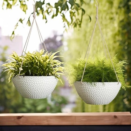2 Gal Hanging Planters Set W/ Drainage Holes White Stone 13.2 in 2-Pack Plastic - Picture 5 of 8