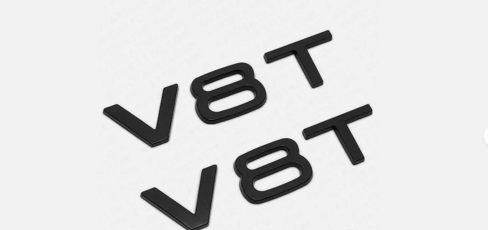 2x Black V8T Side Fender Marker Letter Badge Emblem Badge Logo Sport FOR AUDI