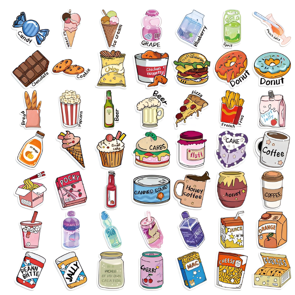 Cartoon Food Stickers x 10 Self Adhesive Journal & Scrapbook (A51