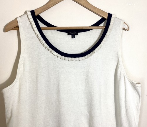 Talbots Ivory Knit Tank 3XP Cotton Cashmere Blend Coastal Minimal Ruffle Resort - Picture 3 of 12