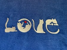 Embroidered wool scarf with Cat Love Design- variety of colors