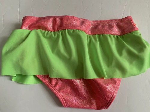 Girl's Bunz Kidz 6X Bikini Swim Pink Shimmer Green Ruffle Bottoms - Picture 2 of 4