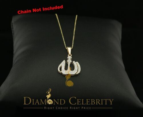Real 10K Yellow Gold Real Diamond 0.25ct "ALLAH" Charm Yellow Fashion Pendant - Picture 4 of 12
