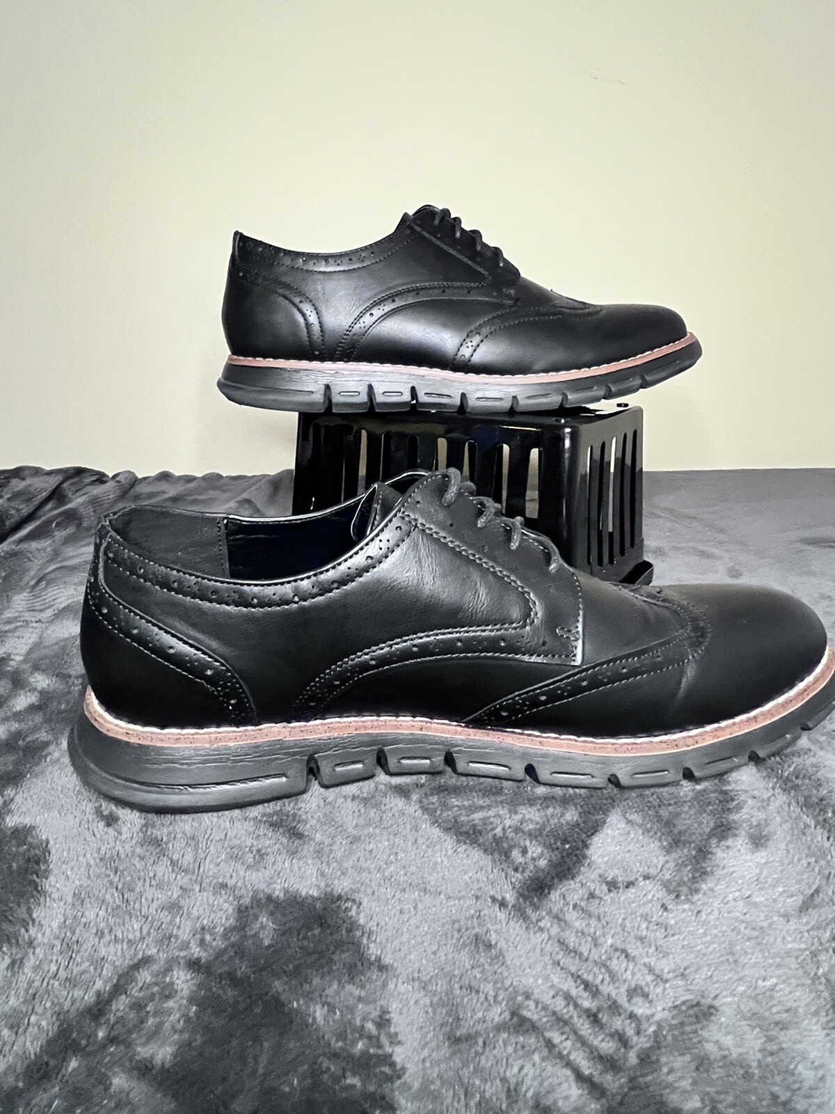 SAOLA Nine West scarpe vestibili da uomo nere con wingtip taglia 13