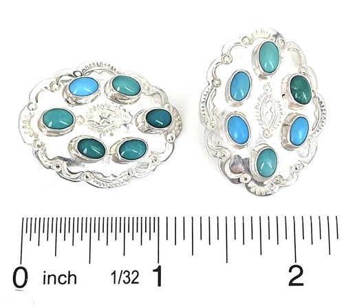 Pendientes poste festoneado cabujón turquesa raro plata esterlina .925 NAKAI - Imagen 5 de 5