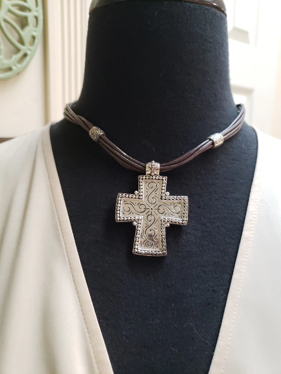 Cross store necklace leather