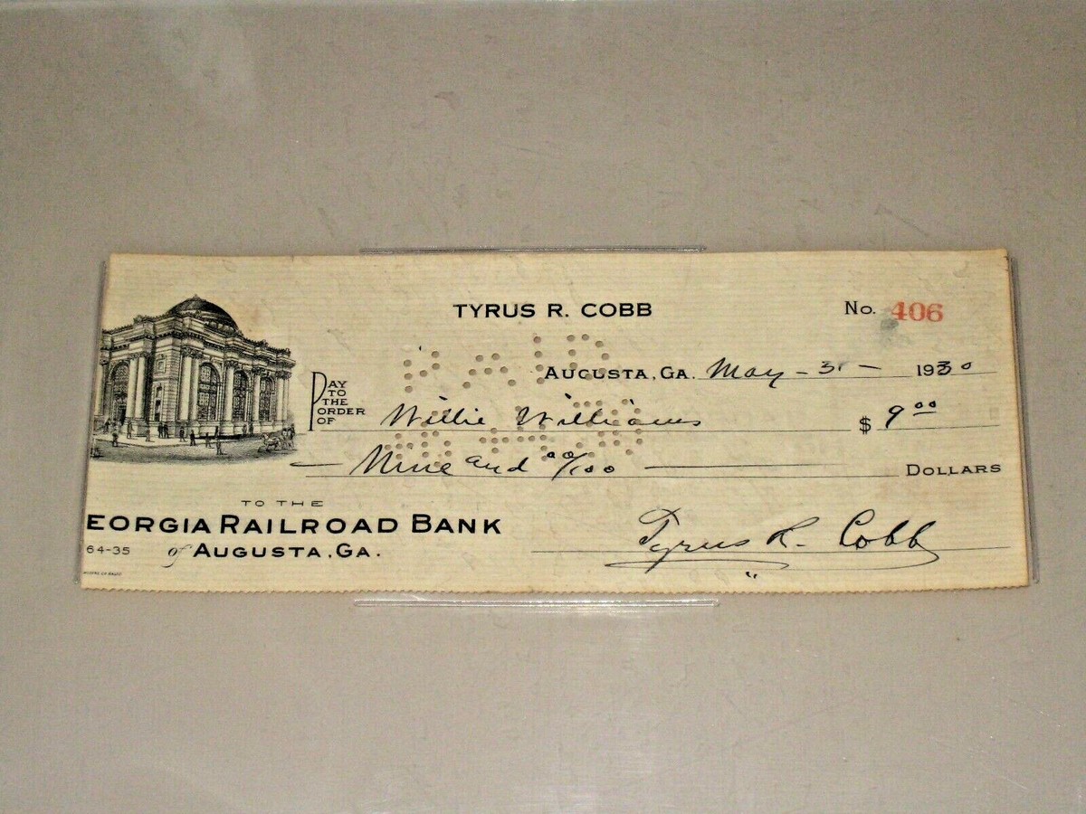 Ty Cobb タイ・カップ　直筆レター　JSA鑑定 Ty Cobb Autographed 1930 Personal Check - Slabbed with JSA Letter