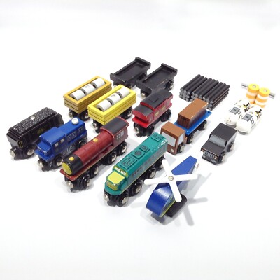 Imaginarium Wooden Train LOT Tank Engines Caboose Helicopter