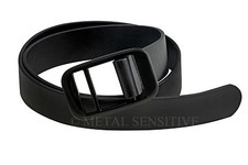 Image of BLACK LEATHER BELT PLASTIC BUCKLE * METAL FREE * NICKEL ALLERGY SAFE S M L XL