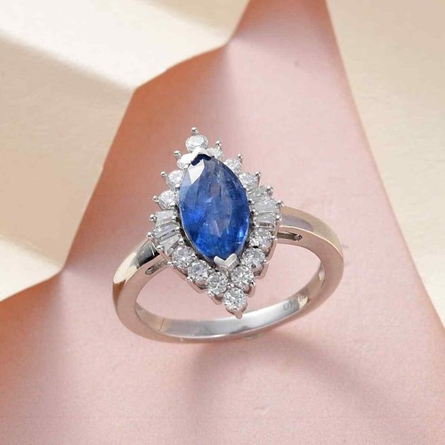 3.25ctw Kashmir Kyanite & Moissanite Ring Platinum Plated Sterling Silver Size 6 - Picture 2 of 6