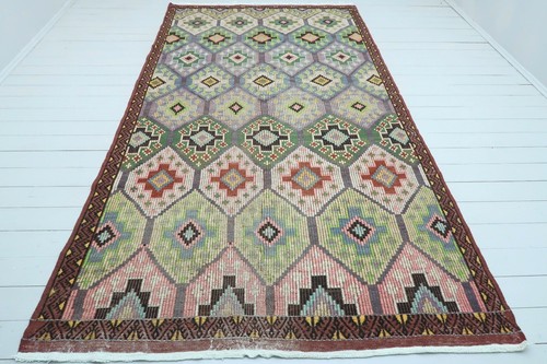 Anatolia Oushak Nomads Rug, Embroidered Kilim, Large Rug, Kelim, Carpet 67"x125"