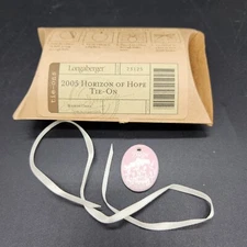 Longaberger 2005 Pink Oval Pottery Horizon of Hope Basket Tie On NIB #23125 