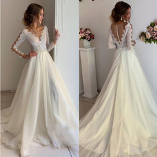 Boho Wedding Dresses V-Neck Lace Full Sleeves Long Sleeves A Line Bridal Gowns
