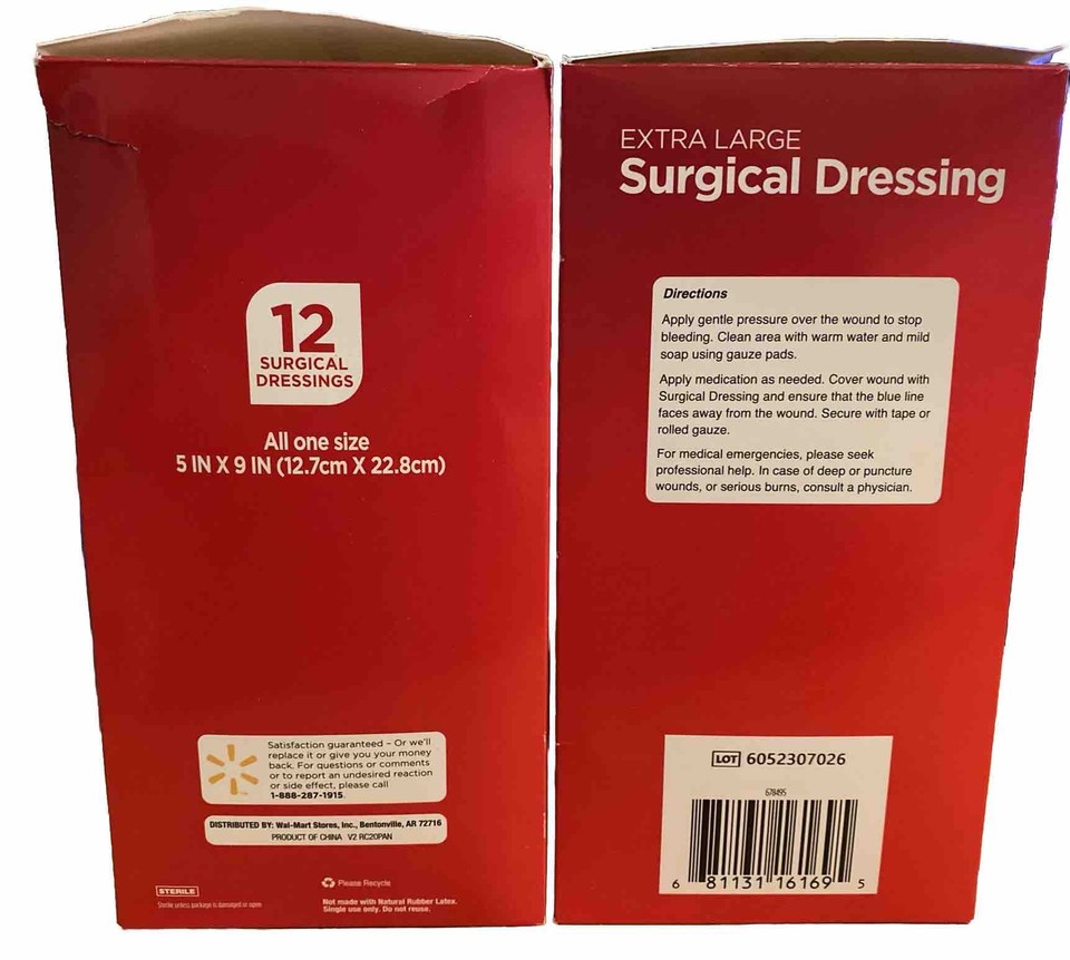 (2) Equate Extra Large Surgical Dressing 12 Pads 5 x 9" Heavy