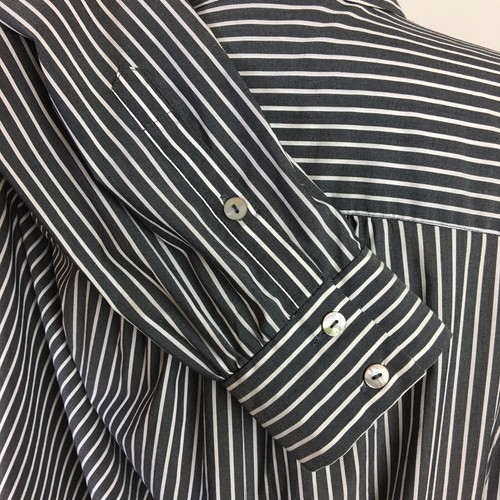LOGO by Lori Goldstein Striped Button Up Blouse Top Womens 14 Slate Gray Pleated - Picture 9 of 12