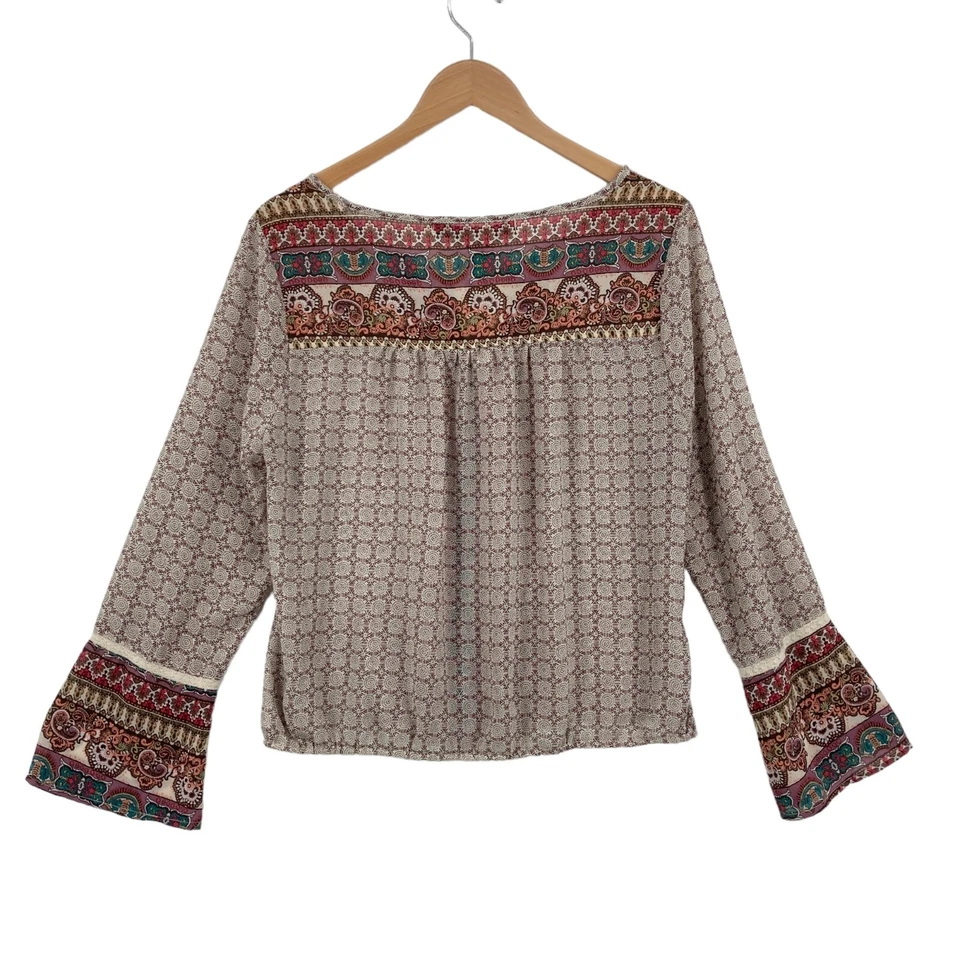 Blusa Top American Rag Cie Mujer Grande Multicolor BoHo Cuello Redondo Cordón Foto 2 de 4