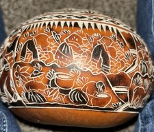 Authentic Hand Carved Gourd Seed Pod People Animals Folk Art/Peru