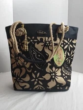 Avani Bags Sun N Sand Earth Inspired Jute Floral Black & Beige Roped Tote Bag