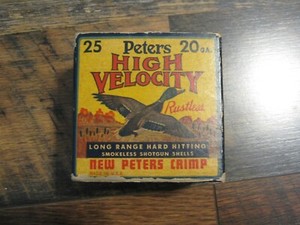 VINTAGE EMPTY PETERS HIGH VELOCITY LONG RANGE HARD HITTING 20 GA. BOX