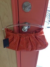 Nwt Via Spiga Hobo Clutch - Orange- Clear Lucite Handles 